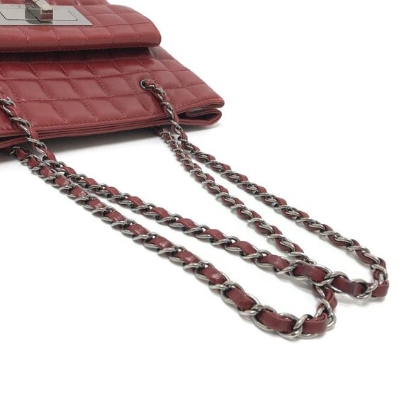 CHANEL Chocolate bar 2.55 Chain Shoulder Bag Tote Bag Lambskin Leather Red - Picture 7 of 13